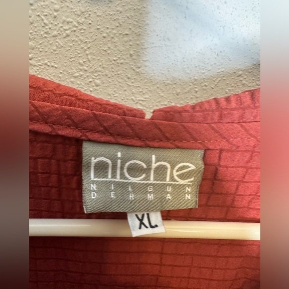 Niche Nilgun Derman Top Womens Size XL Lagenlook Crinkle Rust Orange - Picture 3 of 5